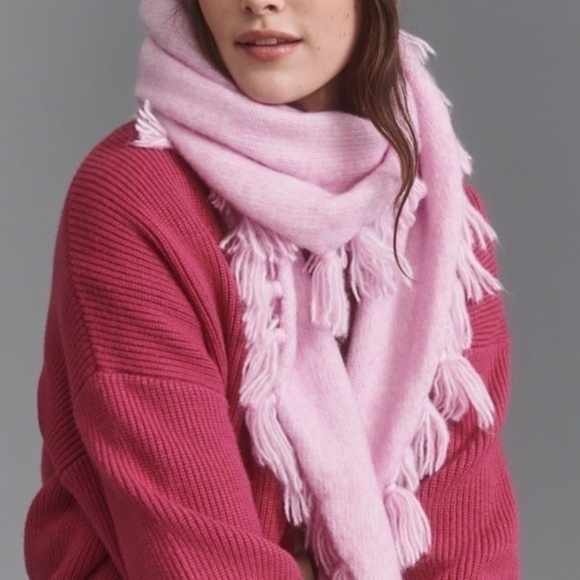 Anthropologie  Pink   Tassled Triangle Scarf - Picture 1 of 6
